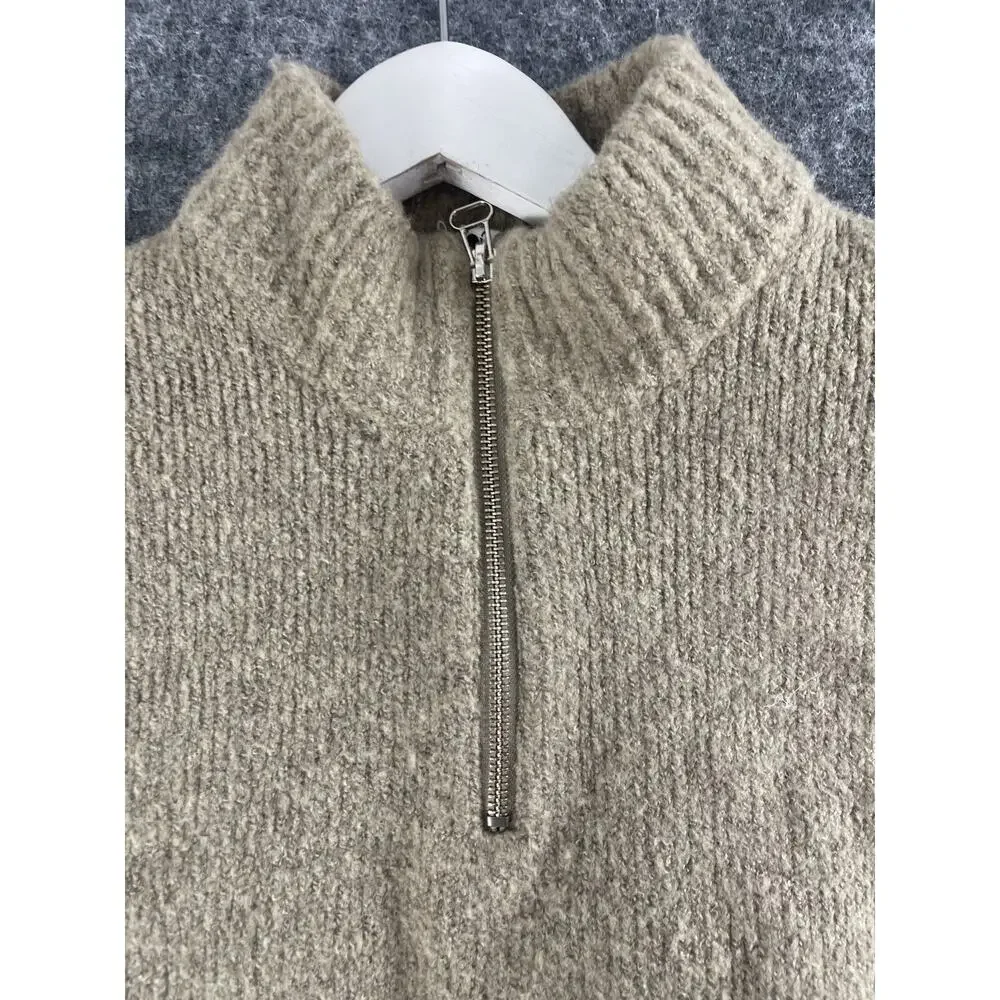 Cable & Gauge Sweater Women Medium Brown Quarter Zip Pullover Pockets Tunic N281